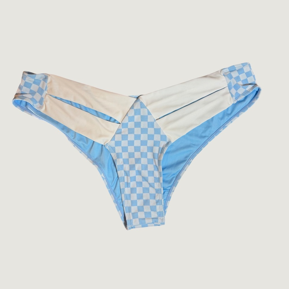 Gabrielle Union Bikini Bottom Size XXL Blue Checkered Cutout High Leg New